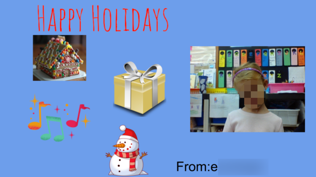 child's finished holiday greeting card slide